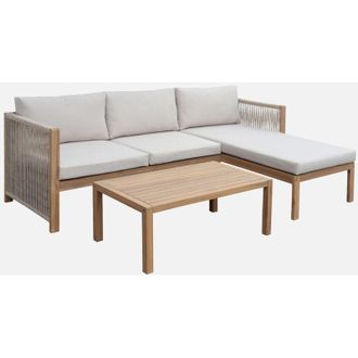 Sweeek Set da giardino angolare in legno di acacia e corda per 4 persone