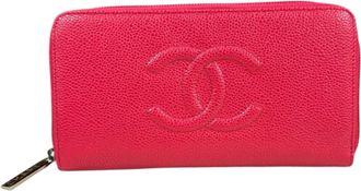Chanel Red Color Grained Calfskin Long Wallet (Bi-Fold) (Pre-Owned)