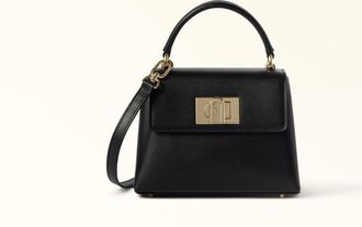 Furla 1927 Top Handle Mini Nero Black Textured Leather Woman