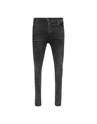 Amiri Mens Amiri Slim Fit Distressed Amiri Logo Aged Black Denim Jeans - Size: 32/32