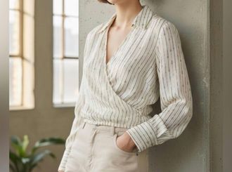 Vince Camuto Striped Long Sleeve Blouse In Cream