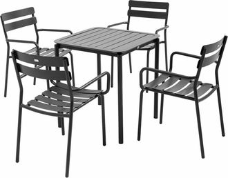 Oviala Mesa cuadrada de terraza (70 x 70cm) y 4 sillones negros