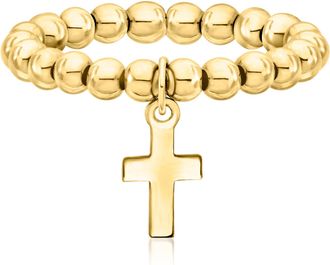 RS Pure by Ross-Simons 3mm 14kt Yellow Gold Bead Stretch Ring With Cross Charm