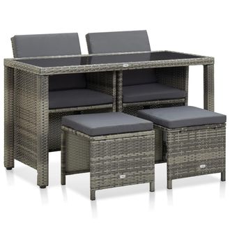 vidaXL Set De Comedor De Jard&iacute;n 5 Pzas Y Cojines Rat&aacute;n Sint&eacute;tico Gris Vidaxl