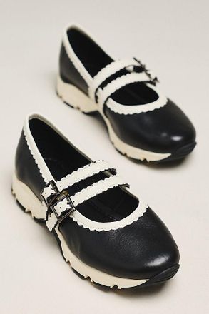 All Black Double-Scalloped Mary Jane Flats