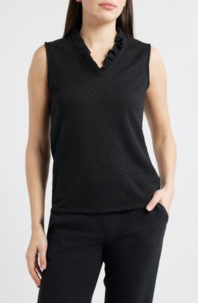 Anne Klein Ruffle Sleeveless Knit Top in Anne Black at Nordstrom, Size Xx-Small