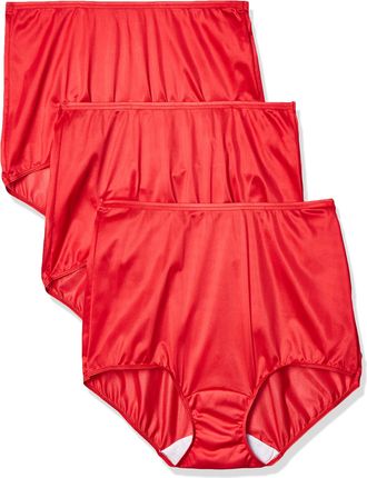 Shadowline Womens Hidden Elastic Nylon Full Brief Panty 3-Pack Underwear, Red, 6