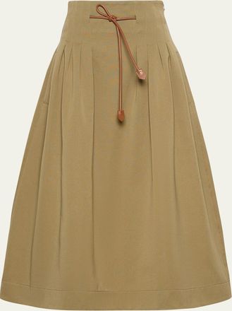 Max Mara Pleated Drawstring Cotton Ottoman Midi Skirt