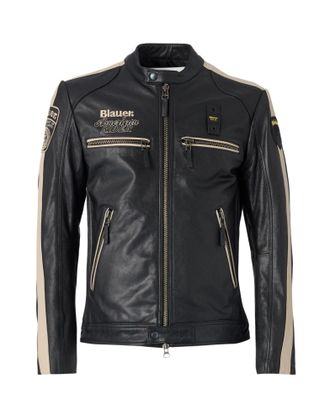 Blauer Garner Leather Jacket Black Slim Fit With Stand Collar For Men 26Sblul02439-007521 999