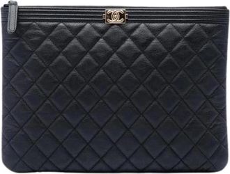 Chanel Pre-owned Quilted Caviar Leather Clutch - Dames - Vintage Clutch - Zwart - ONE Size - Vintage