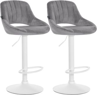 Clp Juego De 2 Taburetes De Bar Milet De Terciopelo Gris Oscuro Metal Blanco Mate