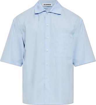 Jil Sander Lichtgewicht Katoenen Popeline Shirt - Heren - Korte mouwen Overhemden - Blauw - L - Katoen - Overhemden