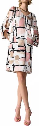 Joseph Ribkoff Abstract Slit Sleeve Shift Dress In Vanilla/multi