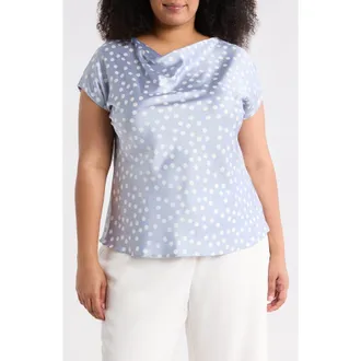 Renee C Cowl Neck Cap Sleeve Satin Top in Steel Blue at Nordstrom Rack, Size 2X