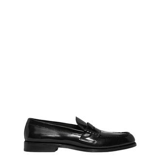 Dsquared2 Loafers, male, Black, Size: 11 US Leather Moccasins with Metal Logo Plate