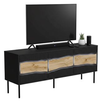 Dmora Mueble De Tv Novoli, Aparador De Sal&oacute;n Con Tres Puertas Batientes Y Tres Compartimentos Interiores, Con Luces Led, Elevado Del Suelo, 144x40 H62 Cm, N