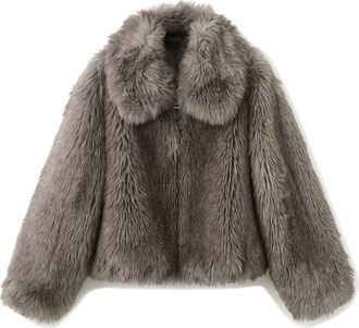 Mango Faux Fur Front Zip Jacket in Grey at Nordstrom, Size Medium
