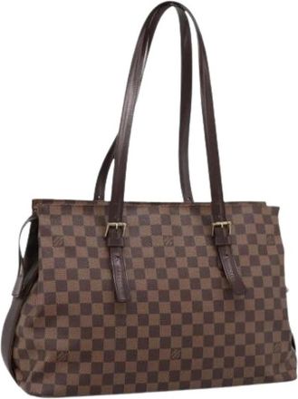 Louis Vuitton Pre-owned Damier Ebene Canvas Tote Bag - Dames - Vintage Shopper - Bruin - ONE Size - Leer - Vintage