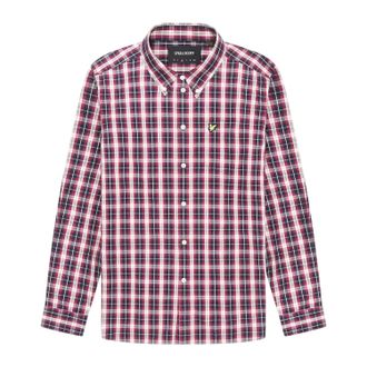 Lyle & Scott Heren Geruite Poplin Overhemd met Lange Mouwen (Navy)
