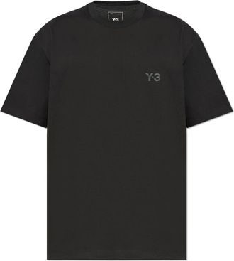 Yohji Yamamoto Tops, Heren, Zwart, S, Katoen, T-shirt met Gedrukt Logo