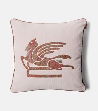 Etro Pegaso embroidered cotton velvet cushion