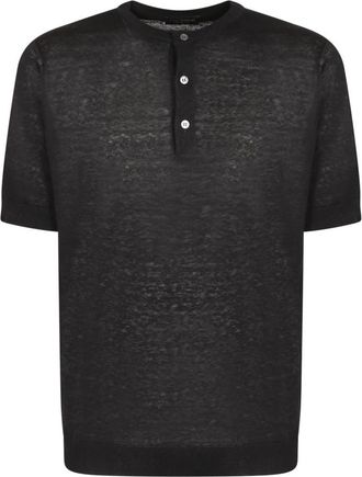Dell'Oglio Lichtgewicht Linnen Polo Sweater - Heren - Polos - Zwart - 2XL - Linnen - Tops