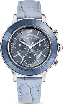 Swarovski Lux Chrono Blauw Lederen Horloge - Dames - Horloges - Blauw - ONE Size - Leer - Accessoires