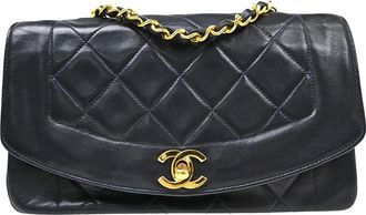 Chanel Vintage Diana Flap Quilted Lambskin Navy Leather Handbag (Pre-Owned)