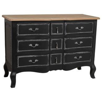 Wanderlust Deco C&oacute;moda de madera lacado envejecido de 9 cajones 120x51x84h cm - negro