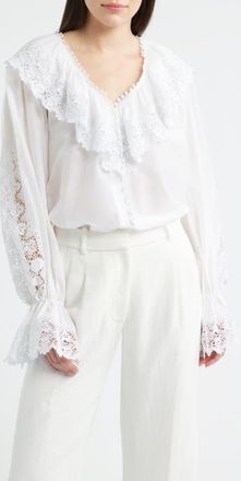 Kobi Halperin Arielle Lace Trim Ruffle Pullover Top in White at Nordstrom, Size X-Small