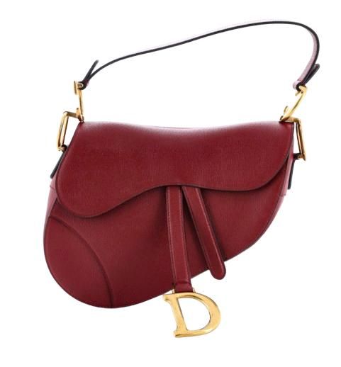 Red Grained Calfskin Medium Saddle Shoulder Bag