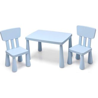 Costway Costway - Grupo De Asientos Muebles Para Ni&ntilde;os Juego De 1 Mesa Y 2 Sillas De Pl&aacute;stico Para Cuarto De Los Ni&ntilde;os Sala De Estar Azul