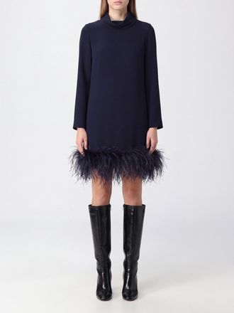 Parosh Long-Sleeved Cr&ecirc;pe Mini Dress P. A.R. O.S. H. with Feather Embellishment