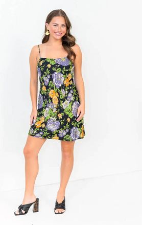 Farm Rio Capri Floral Sleeveless Mini Dress In Black