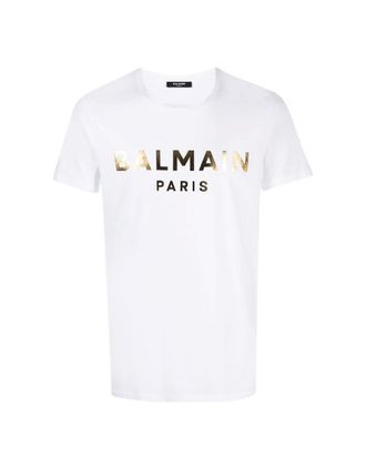 Balmain Womens Balmain Paris Gold Foil Logo White T-Shirt - Size: 18/20