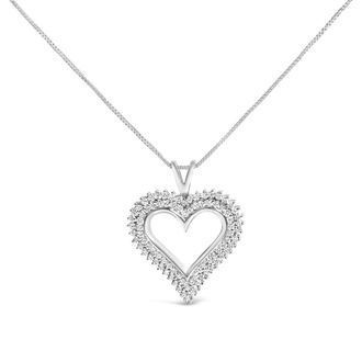House of Brilliance 925 Sterling Silver 1.00 Cttw Lab-Grown Diamond Open Heart Pendant Necklace- 18 Inches