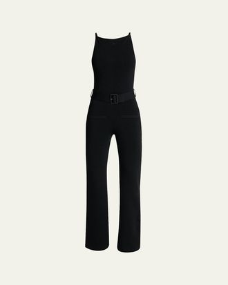 Courr&egrave;ges Belted Milano Knit Sleeveless Flare Jumpsuit