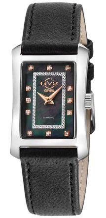 Gevril Group GV2 by Womens 14601 Luino Swiss Quartz Diamond White MOP Dial, Genuine Italian Leather Black Watch - One Size