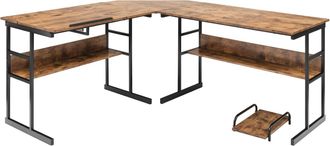 Costway Costway - Escritorio Esquinero 170+150cm, Escritorio L Con 2 Formas Divididas, Mesa De Dibujo Inclinable, Mesa Gaming L Grande Con 2 Estantes Inferior