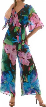 Joseph Ribkoff Floral Chiffon Wide Leg Pants In Black/multi
