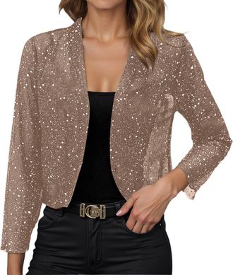Generic Sequin Cardigans for Women Casual Elegant Open Front Shrugs Boleros Sparkly Glitter Long Sleeve Lightweight Coat Blazer Glitter Disco Bomber Jackets O