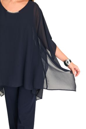 Hermann Lange Blusenponcho, Damen, Gr. 48, blau (marine), Chiffon, Obermaterial: 100% Polyester, HERMANN LANGE COLLECTION, unifarben, regular fit taillenbedeckt, Ru