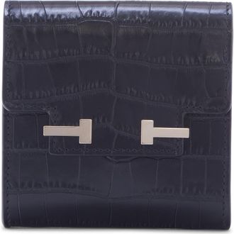 Tom Ford Aube Croc Embossed Leather Flap Card Case in Black at Nordstrom