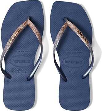 Havaianas Slim Square Glitter Flip Flop Sandal Womens Sandals Indigo Blue : EU 39-40 (US Mens 7-8 - Womens 9-10) M, Synthetic