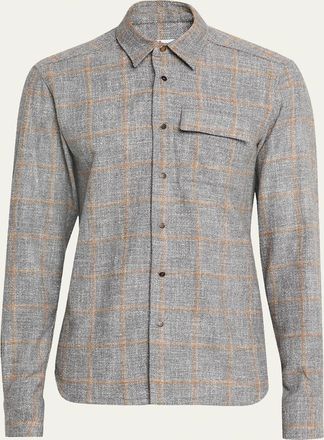 Kiton Mens Windowpane Snap-Front Overshirt
