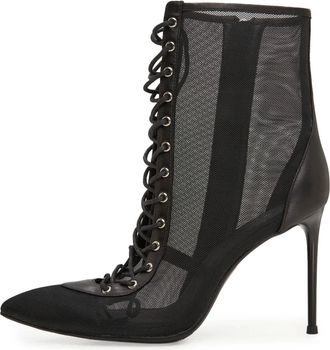 Cesare Gaspari Schoenen, Dames, Zwart, 36 EU, Zijdezachte veterlaarsjes met stilettohak van mesh