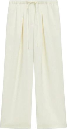 Theory Broeken, Dames, Beige, S, Polyester, Wijde Pijpen Geplooide Broek