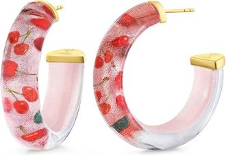 Gold & Honey Womens Cherry On Top Illusion Hoop Earrings In Red
