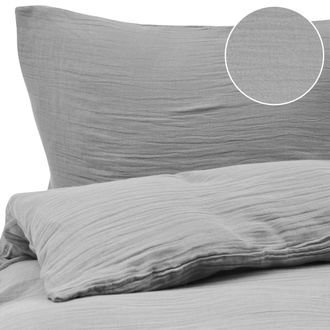 Beliani Conjunto De Funda De Edred&oacute;n Moderna De Muselina De Algod&oacute;n 200 X 200 Cm Gris Claro Sumner