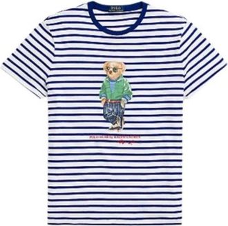 Polo Ralph Lauren Striped Polo Bear T-Shirt - Heren - T-shirts - Blauw - 2XS - Katoen - Tops